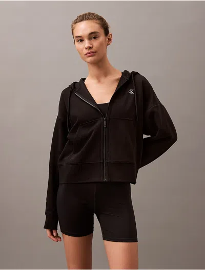 Calvin Klein Women's Archive Logo Fleece Zip Hoodie In Black Beauty