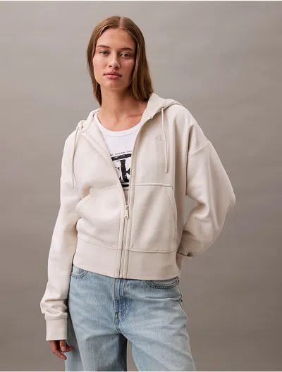 Calvin Klein Women's Archive Logo Fleece Zip Hoodie In Vanilla Heather