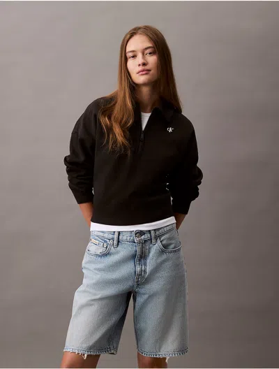 Calvin Klein Women's Archive Logo Fleece Quarter Zip Sweatshirt In Black Beauty