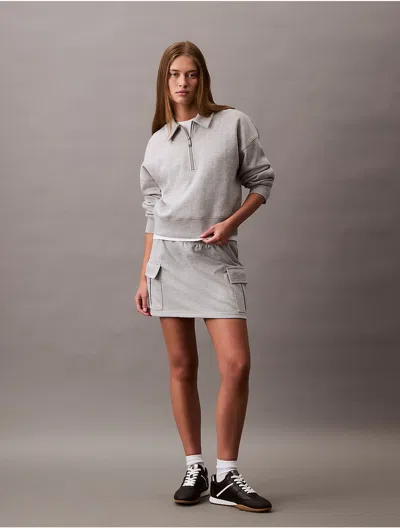 Calvin Klein Women's Archive Logo Fleece Quarter Zip Sweatshirt In Heroic Grey Heather