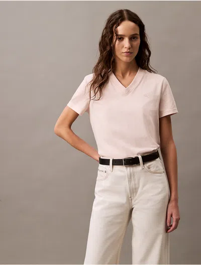 Calvin Klein Women's Archive Logo V-neck T-shirt In Silver Peony