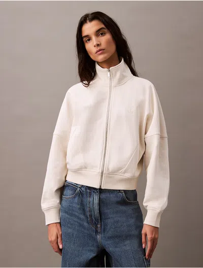 Calvin Klein Women's Archive Terry Relaxed Zip Sweatshirt In Tofu