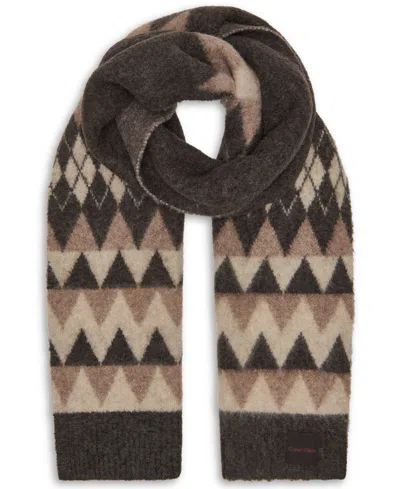 Calvin Klein Women's Argyle Fair Isle Pattern Scarf In Fudge