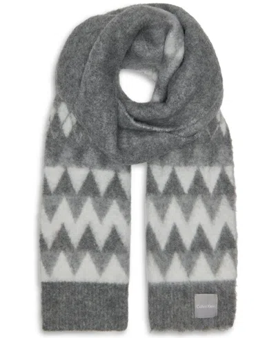 Calvin Klein Women's Argyle Fair Isle Pattern Scarf In Heather Mid Gray