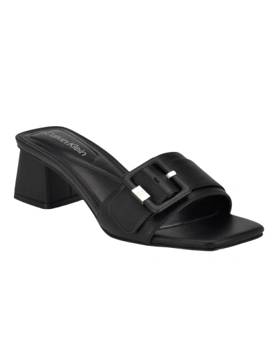 Calvin Klein Women's Ariella Slip-on Square Toe Dress Sandals In Black Leather