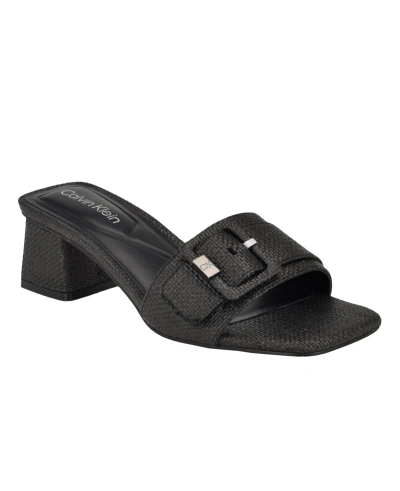 Calvin Klein Women's Ariella Slip-on Square Toe Dress Sandals In Black Raffia