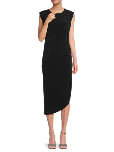 Calvin Klein Women's Asymmetric Hem Ruched Midi Dress In Black