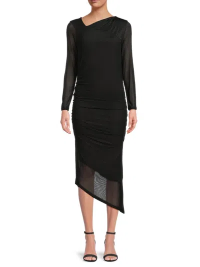 Calvin Klein Women's Asymmetric Hem Ruched Midi Sheath Dress In Black