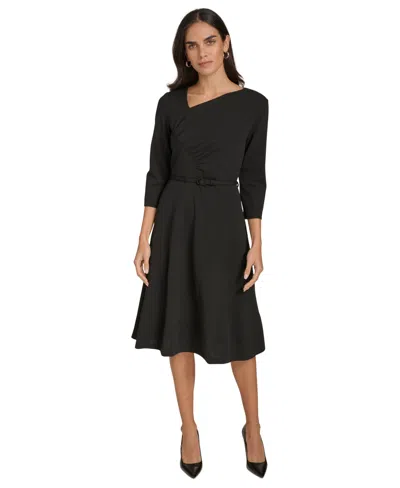 Calvin Klein Women's Asymmetric-neck Belted Dress In Black