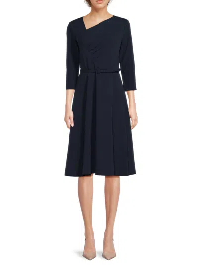 Calvin Klein Women's Asymmetric-neck Belted Midi-dress In Purple