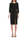 Calvin Klein Womens Crepe Crew Neck Sheath Dress In Black