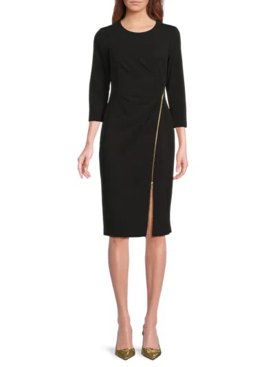 CALVIN KLEIN WOMEN'S ASYMMETRIC ZIP CREPE SHEATH DRESS
