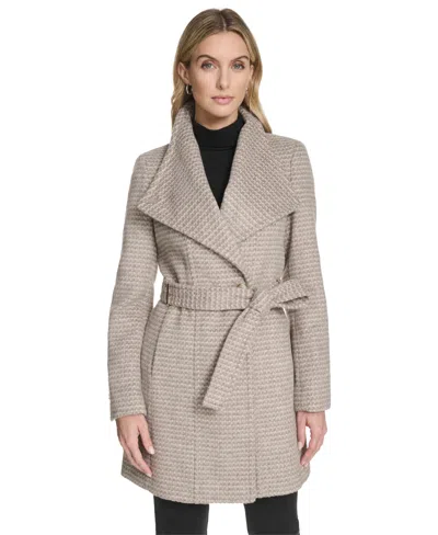 Calvin Klein Women's Asymmetrical Belted Wrap Coat In Multi