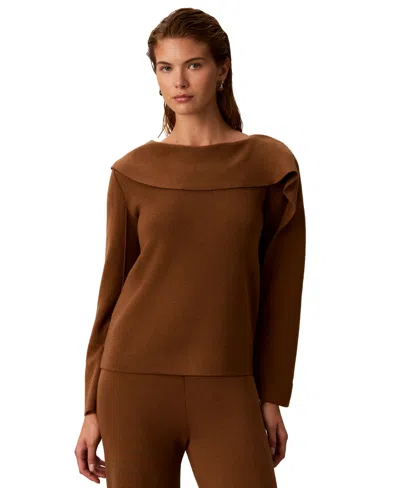 Calvin Klein Women's Asymmetrical Drape Boat Neck Long-sleeve Sweater In Burgundy