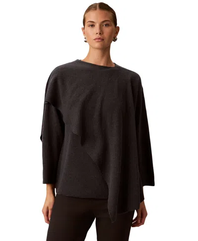 Calvin Klein Women's Asymmetrical Drape Crewneck Long-sleeve Sweater In Brown