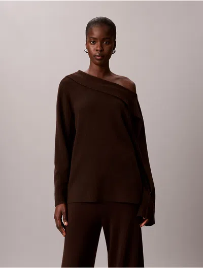 Calvin Klein Women's Asymmetrical Drape Neck Sweater In Brown