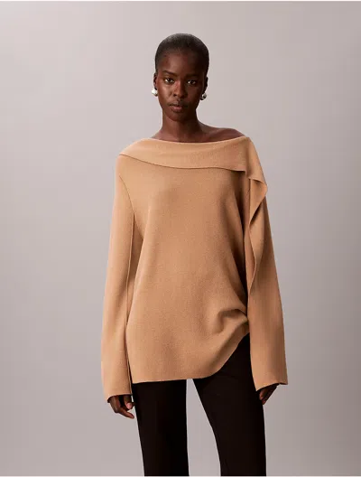 Calvin Klein Women's Asymmetrical Drape Neck Sweater In Brown