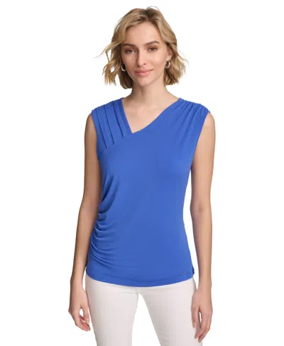 Calvin Klein Women's Asymmetrical-neck Sleeveless Top In Dazzling Blue