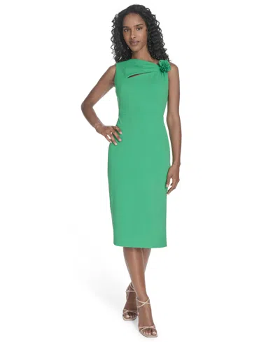 Calvin Klein Women's Asymmetric-neck Sleeveless Sheath Dress In Green