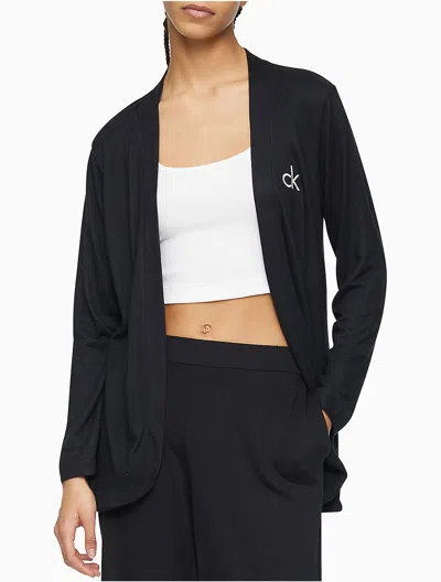 Calvin Klein Women's Aurora Comfort Ck Logo Open Front Sleep Cardigan In Black