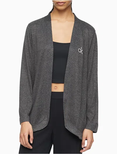 Calvin Klein Women's Aurora Comfort Ck Logo Open Front Sleep Cardigan In Black