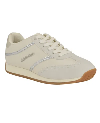 Calvin Klein Women's Avyenna Retro Lace-up Sneakers In Ivory,silver