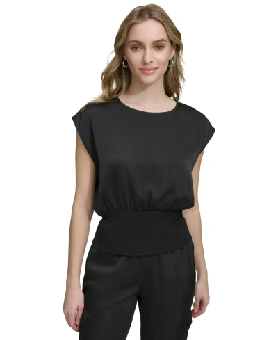 Calvin Klein Women's Banded-waist Extended-shoulder Top In Black