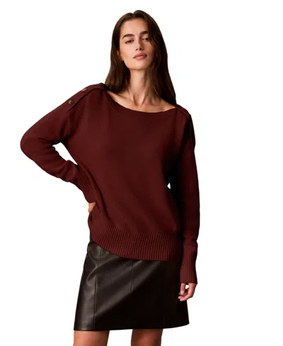 Calvin Klein Women's Bateau Neck Button-shoulder Sweater In Red