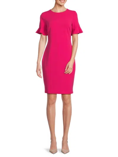 Calvin Klein Women's Bell Sleeve Sheath Mini Dress In Hibiscus