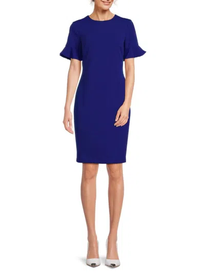 Calvin Klein Women's Bell Sleeve Sheath Mini Dress In Ultramarine