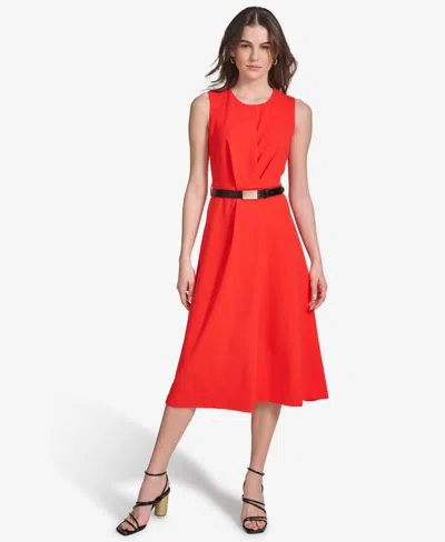 Calvin Klein Women's Belted A-line Dress In Tango