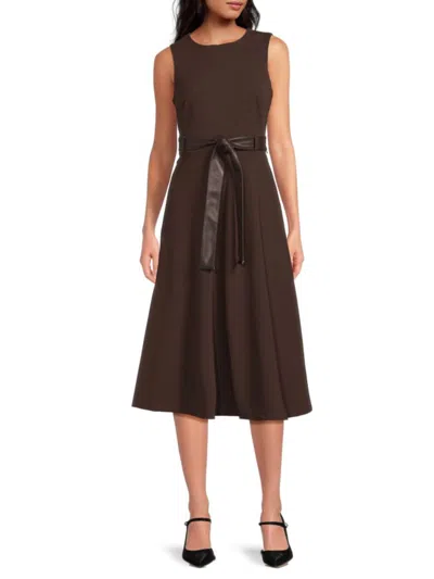 CALVIN KLEIN WOMEN'S BELTED A-LINE MIDI-DRESS