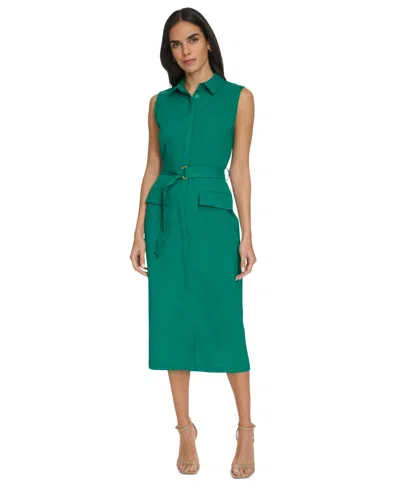 Calvin Klein Women's Belted Button-front Sheath Dress In Meadow