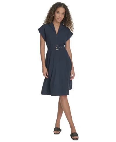 Calvin Klein Women's Belted Cap-sleeve Commuter Dress In Indigo