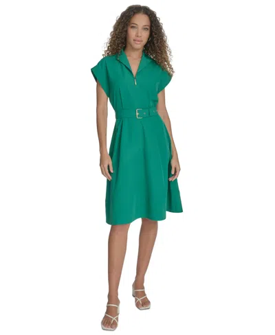 Calvin Klein Women's Belted Cap-sleeve Commuter Dress In Meadow