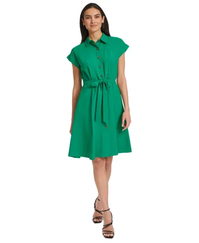 Calvin Klein Women's Belted Cap-sleeve Shirtdress In Fern