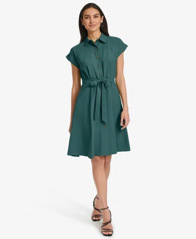Calvin Klein Women's Belted Cap-sleeve Shirtdress In Green