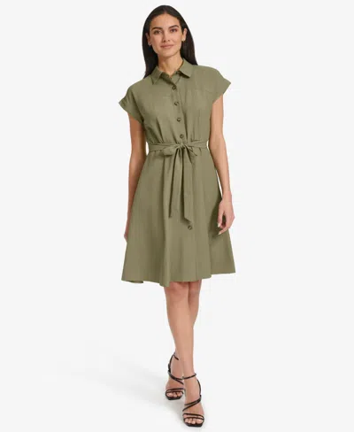 Calvin Klein Women's Belted Cap-sleeve Shirtdress In Green