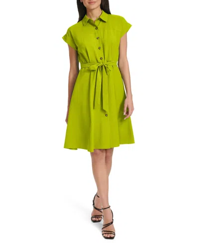 Calvin Klein Women's Belted Cap-sleeve Shirtdress In Green