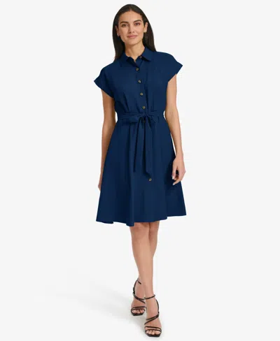 Calvin Klein Women's Belted Cap-sleeve Shirtdress In Purple