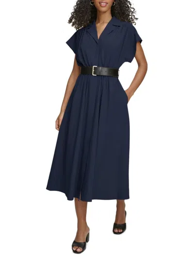Calvin Klein Women's Belted Commuter A-line Midi Dress In Twilight |  ModeSens