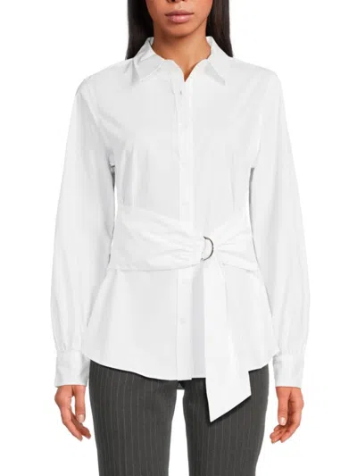 Calvin Klein Women's Belted Cotton Button-front Shirt In White