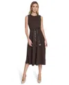 Calvin Klein Women's Belted A-line Midi-dress In Brown