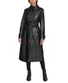 Calvin Klein Women's Belted Faux-leather Trench Coat In Black