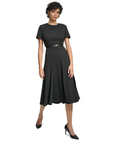 Calvin Klein Women's Belted Fit & Flare Midi Dress In Black
