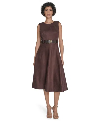 Calvin Klein Women's Belted Midi Dress In Brown