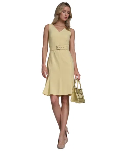 Calvin Klein Women's Belted Pleated Hem Dress In Yellow