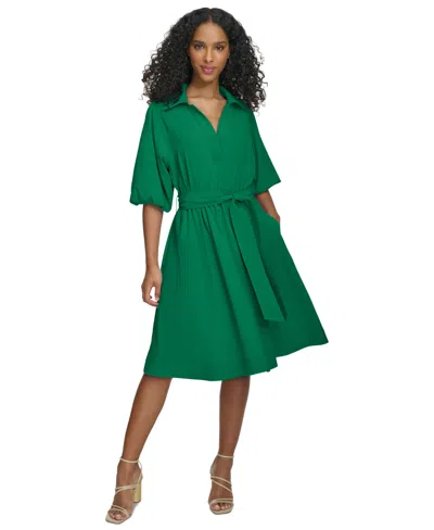 Calvin Klein Women's Belted Puffed-sleeve Shirtdress In Meadow
