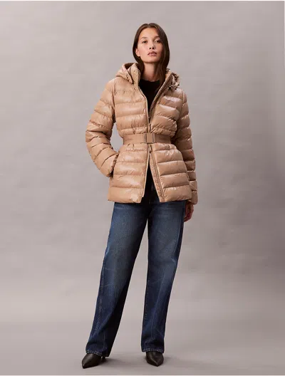Calvin Klein Women's Belted Puffer Jacket In Brown