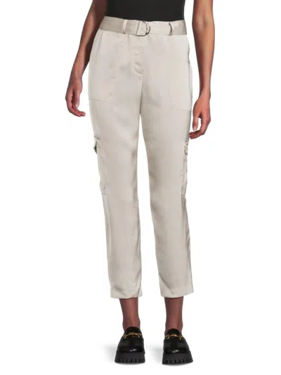Calvin Klein Women's Belted Satin Cargo Pants In Stony Beige